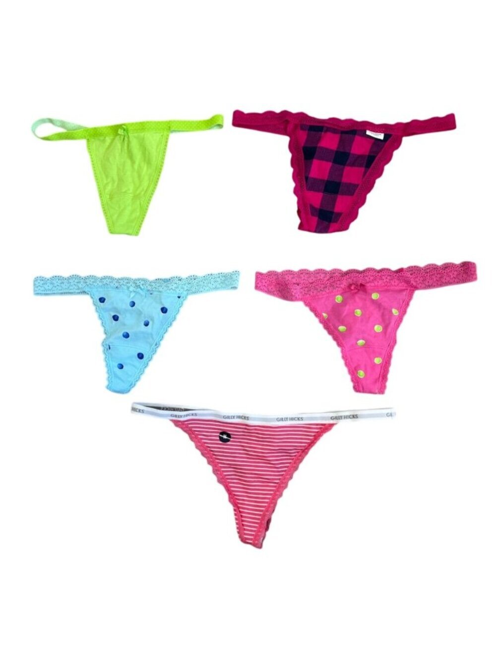 Gilly Hicks Lot of 5 Down Undies Thong Panties Stretch Cotton Lace Size Medium M